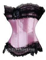 Pink corset with black lace a...