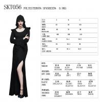 PARIS ALTERNATIF SKT056 Longue robe noire fendue avec longues vases et capuche, gothique witchy Size Chart