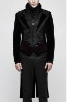 PARIS ALTERNATIF Y-814BK Long manteau noir en velours pour homme avec boutons et motifs baroques, Punk Rave