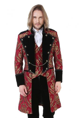 PARIS ALTERNATIF M080087 RED Veste royal en rouge et brocarts dor, boutons et chaines, lgant aristocrate