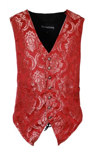 PARIS ALTERNATIF Red men\'s jacket with gold vintage patterns, black back with lace-up, elegant aristocrat