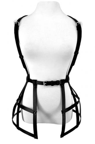 PARIS ALTERNATIF Harnais effet cage avec bretelles, imitation cuir noir, sexy fetish gothique