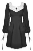 Robe noire  col blanc  motif vintage et croix, retro witch, Darkinlove