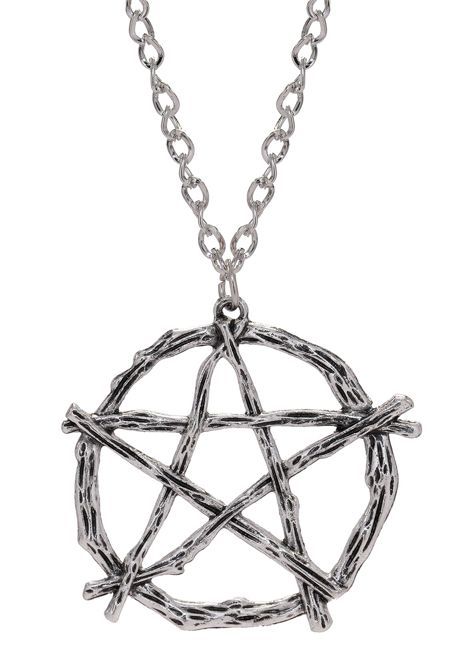 Collier pentacle de protection argenté, occulte gothique pagan