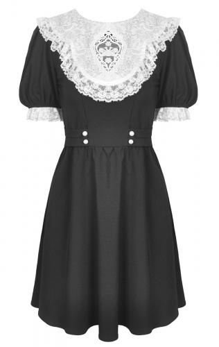 PARIS ALTERNATIF DW517 Robe noire  grand col blanc avec dentelle, vintage witch coven, Darkinlove