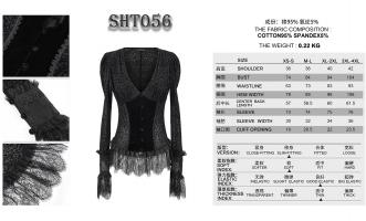 PARIS ALTERNATIF SHT056 Chemise noire semi-transparente  motifs baroques et dentelle, lgant goth Size Chart