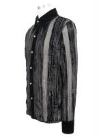 PARIS ALTERNATIF SHT063 Chemise noire  velours et rayures transparentes, gothique rock devil fashion