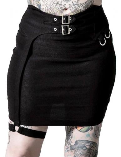 PARIS ALTERNATIF CRUSADE MINI SKIRT Mini jupe noire avec effet ceinture jarretire KILLSTAR goth