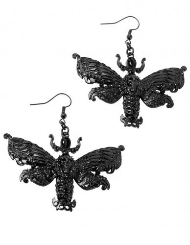 PARIS ALTERNATIF Drawn 2 Light Earrings [B] Boucles d\'oreille noires papillon de nuit avec crane Killstar goth