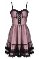 Pink and black dress with straps and lace-up, cute goth rock, Darkinlove