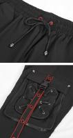 PARIS ALTERNATIF PT176 Pantalon cargo noir homme avec grosses poches et bordures rouges, goth rock