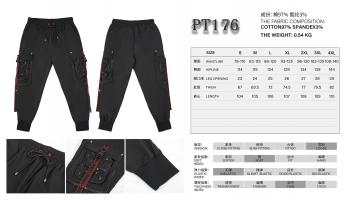 PARIS ALTERNATIF PT176 Men\'s black cargo pants with large pockets and red borders, goth rock Size Chart