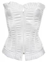 White satin overbust corset with zip and pleated border