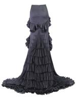 PARIS ALTERNATIF ESKT010 Longue jupe noire avec traine avec broderie et volants plisss, lgant goth