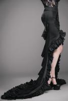 PARIS ALTERNATIF ESKT010 Longue jupe noire avec traine avec broderie et volants plisss, lgant goth