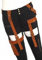 PARIS ALTERNATIF SP122BK Black pants with brown velvet effect straps and pockets Steampunk RQBL