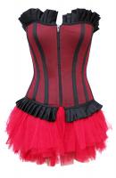 Red corset with black frill...