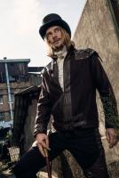 PARIS ALTERNATIF SPM014 Brown jacket for men with vegan leather straps and shoulder pads, steampunk RQBL