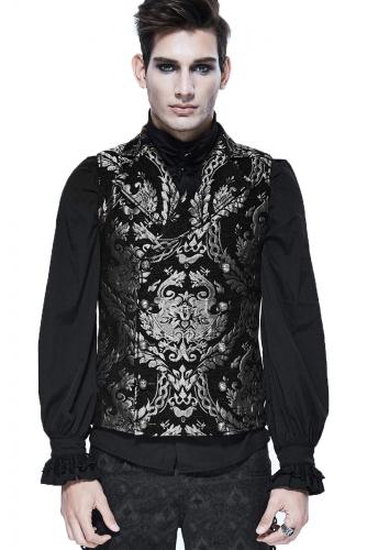 PARIS ALTERNATIF WT01302 Veste homme sans manches noire avec motifs baroques argents brods, chic aristocrate