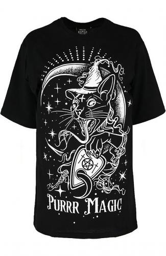 PARIS ALTERNATIF Purr Magic Magic Cat Black t-shirt with moon, Purrr Magic, witchy nugoth Restyle