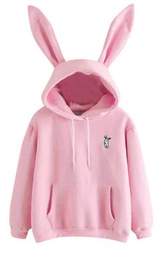 PARIS ALTERNATIF Sweat veste  capuche rose avec oreilles de lapin, kawaii mignon