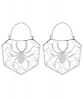 Silver spider earrings with geometric web, goth