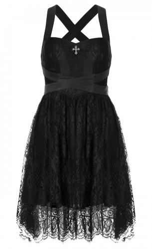 PARIS ALTERNATIF PQ-728BK OPQ-728LQF Black lace covered strappy dress, cute casual gothic