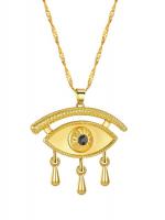 Golden egyptian eye of horus necklace with black strass, occult protection and light