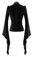 PARIS ALTERNATIF ETT022 Black velvet top, flared sleeves, embroidered transparent fishnet bust, elegant goth